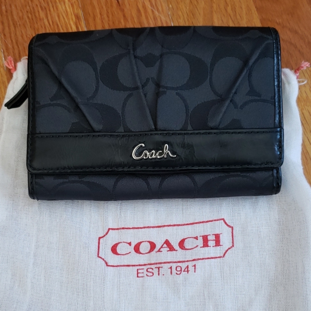 Black Coach Wallet and Dust Bag